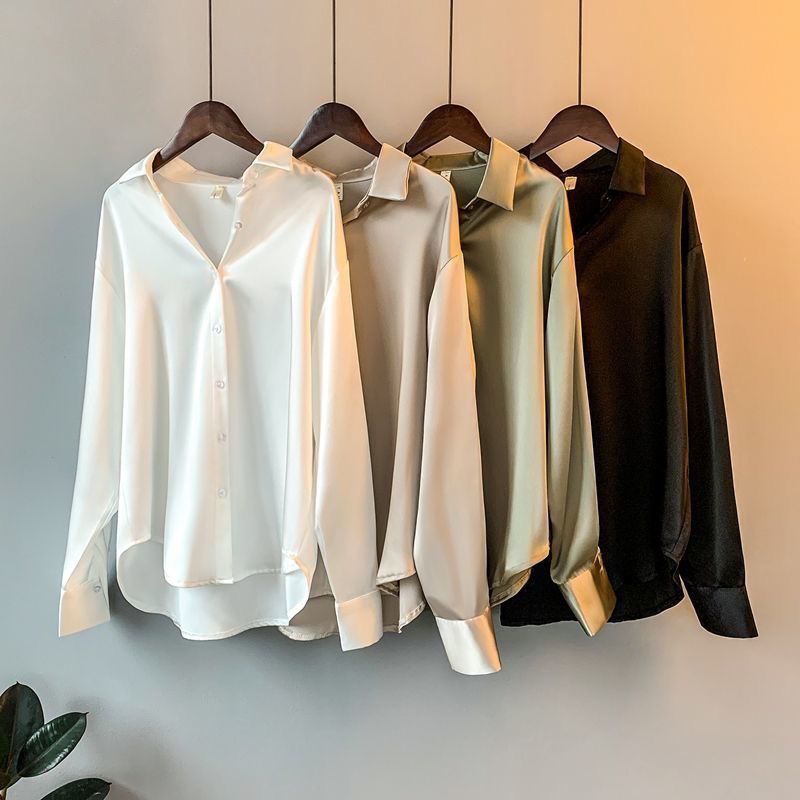 Long-Sleeved Satin Shirt Women's Design Sense Niche 2024 Spring and Summer Sunscreen All-Match Draped Retro Hong Kong Style Shirt Top