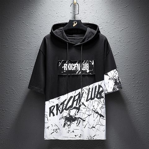 Cross-border a generation of summer men's short-sleeved T-shirt fashion hooded men's clothing summer loose half-sleeved hooded