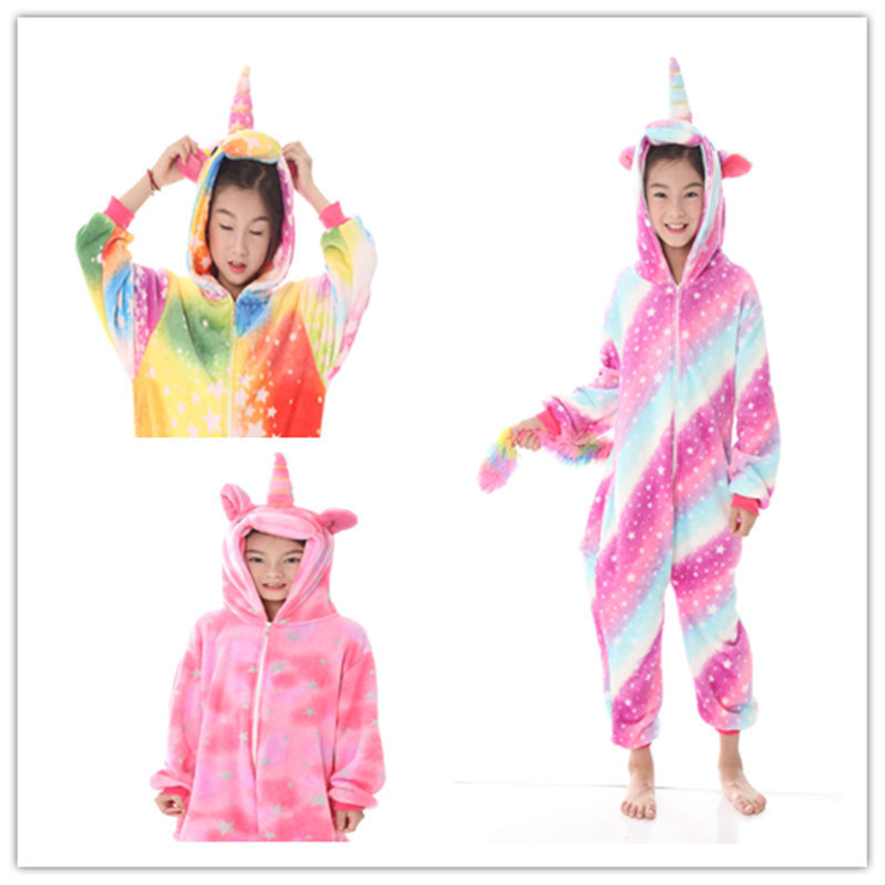 Mixed batch children's cartoon animal one-piece pajamas rainbow Starry Sky Horse flannel long sleeve home clothing manufacturers wholesale