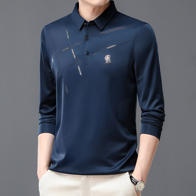 2023 new men's long-sleeved T-shirt autumn business non-ironing fashion lapel casual men's polo shirt men's hot