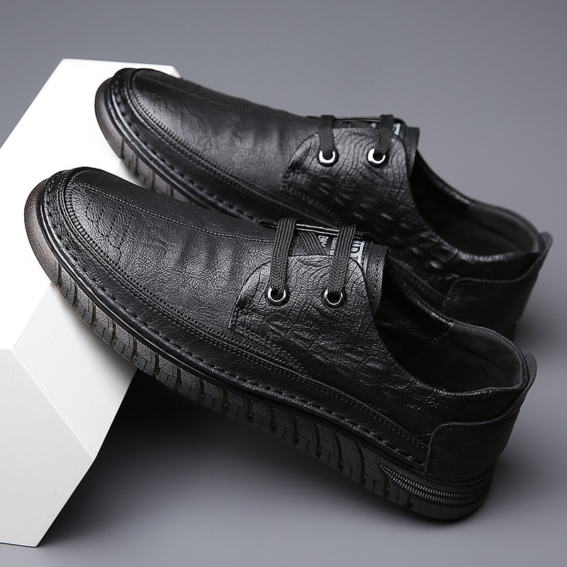 Men's shoes 2023 Autumn New crocodile pattern casual leather shoes fashionable all-match breathable soft leather soft bottom middle-aged dad shoes