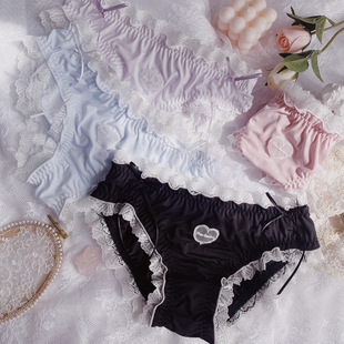 Briefs Girls' Cute Japanese Milk Silk Bag Hip Sexy Women's Bow Breathable Mid-Waist Lace Briefs