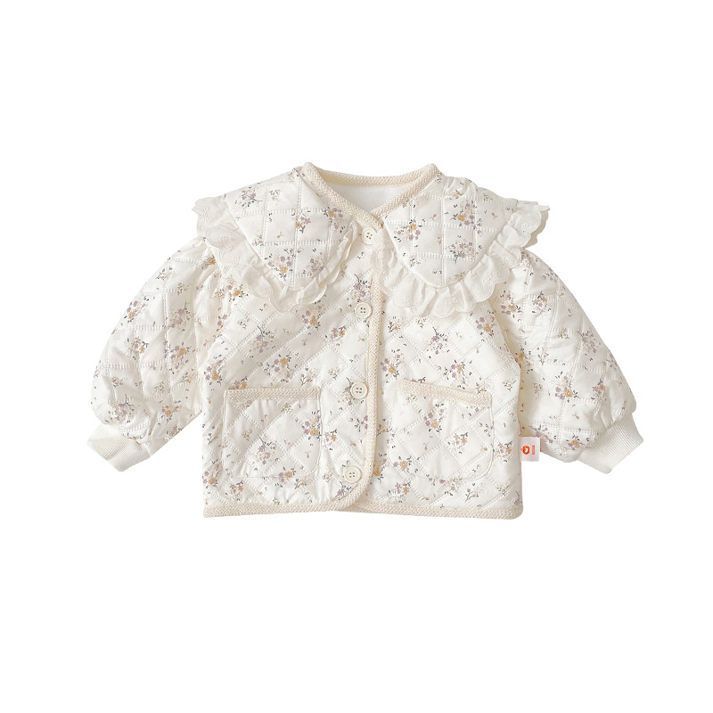 Children's velvet coat 2023 autumn and winter new children's small cotton-padded clothes girls floral velvet warm coat wholesale