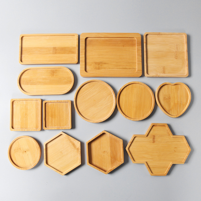 Gardening Fleshy Flower Pot Bamboo Holder Ceramic Fleshy Flower Pot Tray Bamboo Frame Heat Insulation Anti-scalding Ceramic Coaster Square Round