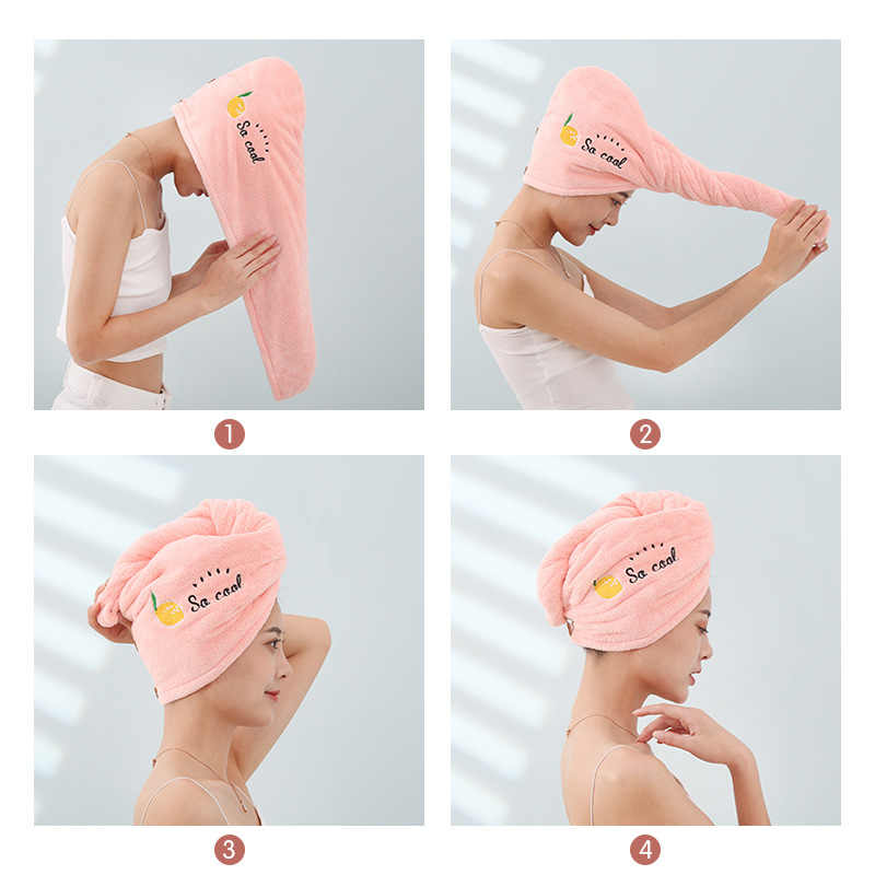 Double Coral Fleece Dry Hair Towel Shower Cap Thickened Soft Absorbent Cartoon Pattern Embroidery Toe Towel Factory Straight Hair