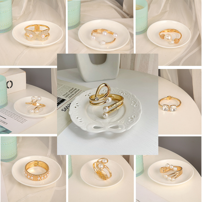 Nordic Light Luxury Metal Curtain Strap Asymmetrical Four Pearl Curtain Buckle Spring Pearl Curtain Clip Wholesale