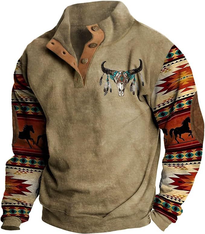 2023 cross-border European and American retro Henry shirt 3d digital printing fashion loose 3 buttons Henry collar long sleeve men