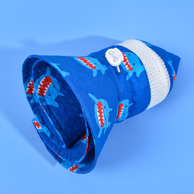 2022 children's new mesh sun hat boys and girls sunscreen fisherman hat spring and summer shark basin hat cross-border manufacturers
