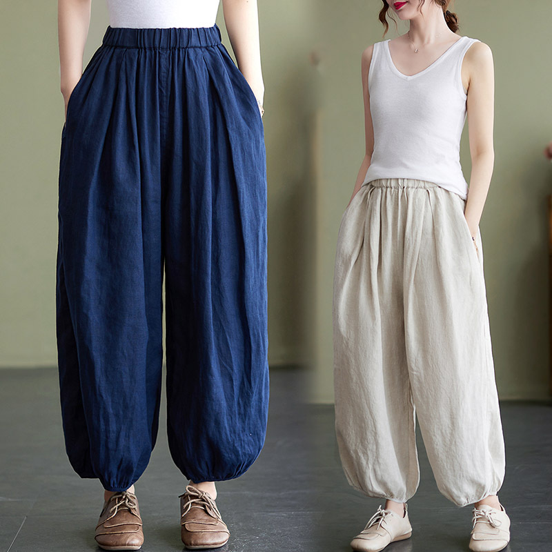 Summer Thin Artistic Cotton and Linen Solid Color Lantern Pants Women's New Loose Casual All-match Leg Radish Pants