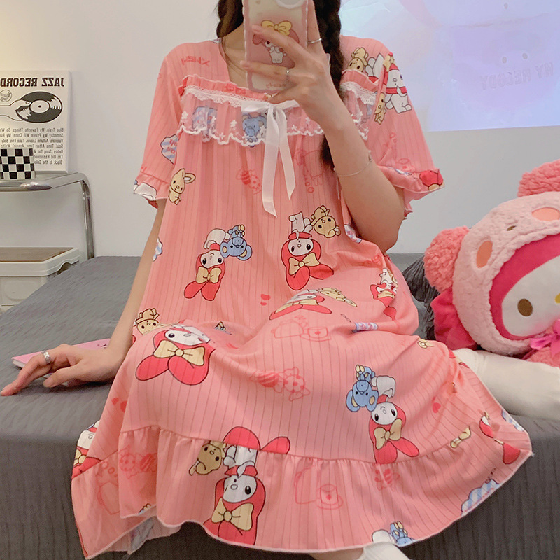 Foreign trade Kuromi nightgown large size fat mm 200 pounds loose short-sleeved pajamas pregnant girl big-eared dog home wear