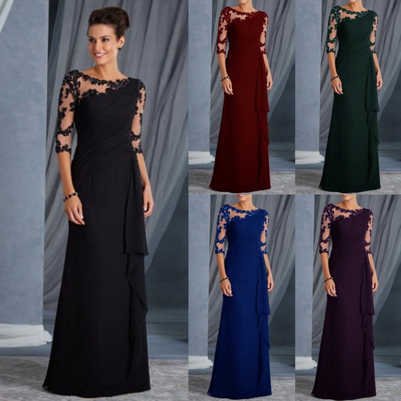 G102 European and American women's foreign trade long lace perspective round neck sleeve dress dress cross-border for new