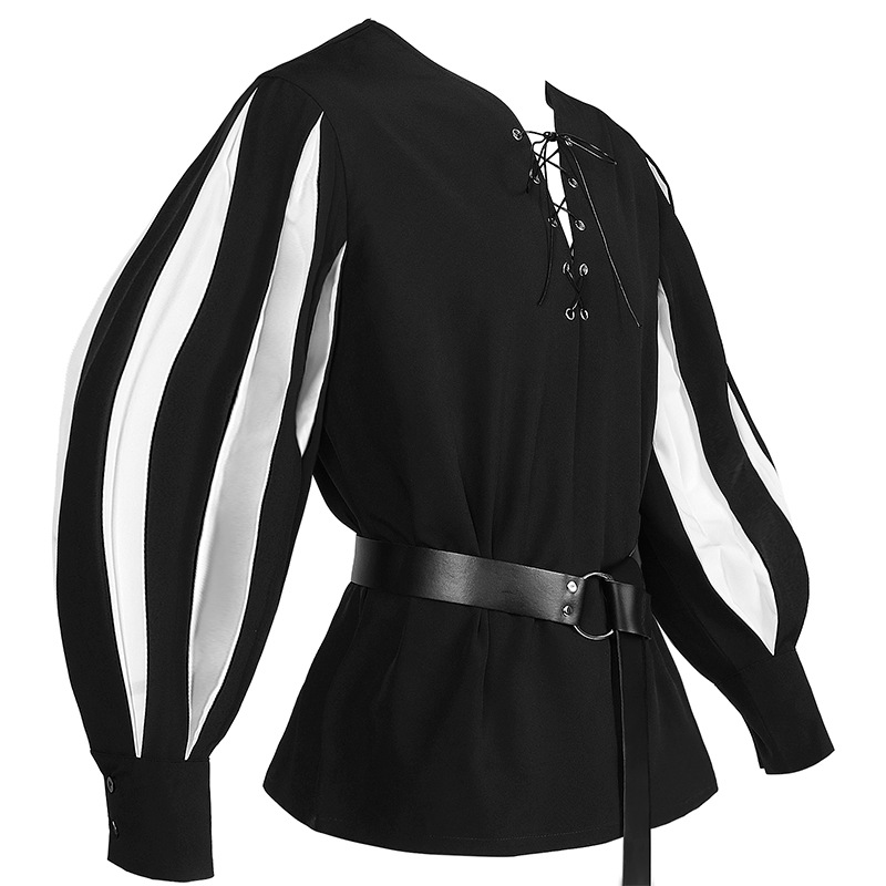 2023 new Victorian European and American medieval color matching shirt gothic dark contrast color retro shirt