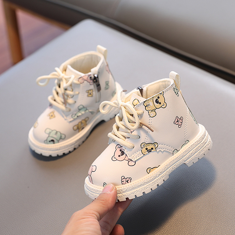 Winter Neue Mädchen Martin stiefel plus samt kurze stiefel baby schuhe cartoon bär zwei baumwolle leder stiefel großhandel generation_voghion.com