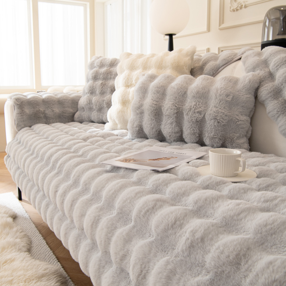 Rabbit Fur Warm Sensation Autumn/Winter Plush Sofa Cushion Winter Anti-Slip Seat Pad Cover for Leather Sofa - Cross-Border New Arrival