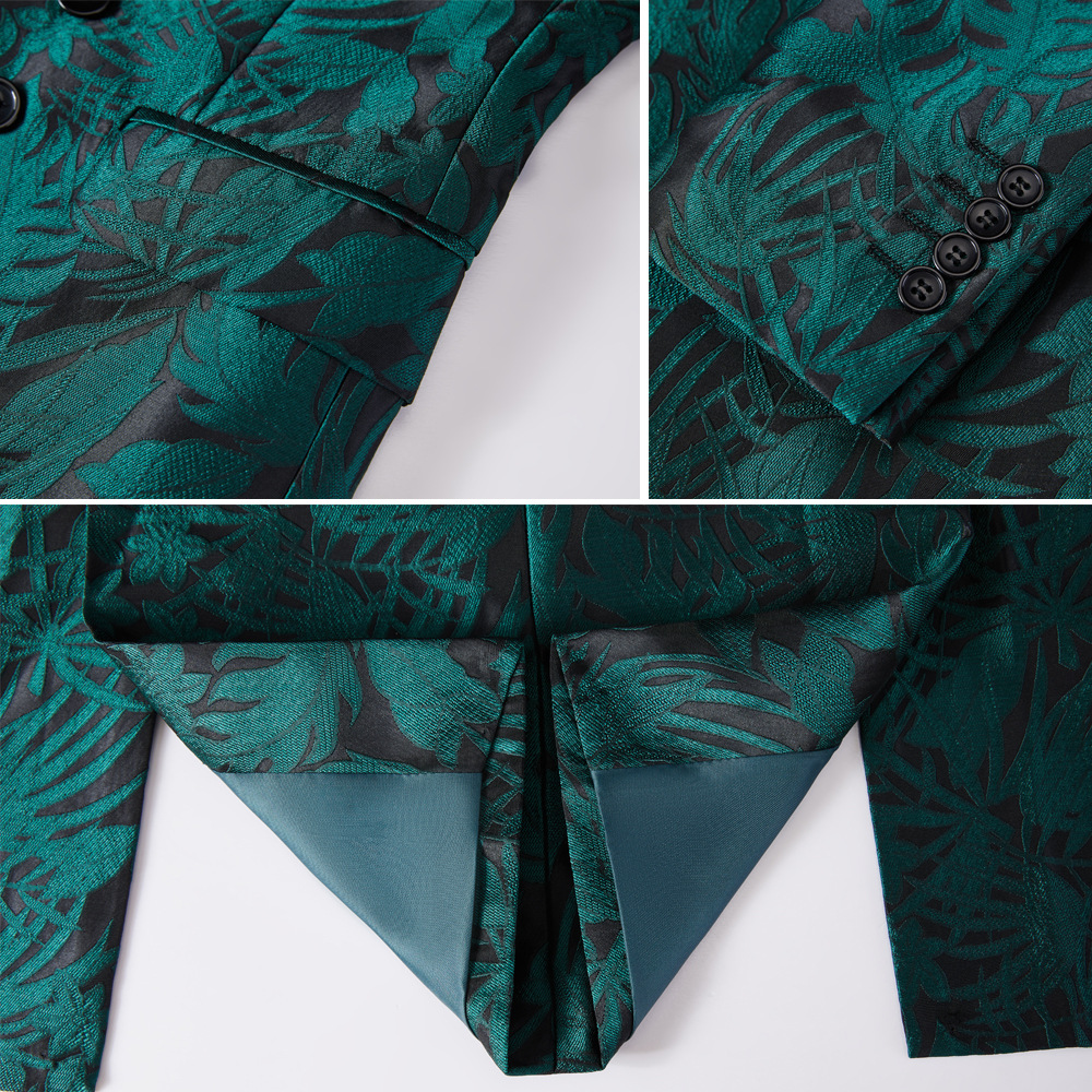 European and American men's green jacquard men's suit suit double breasted men's studio host suit