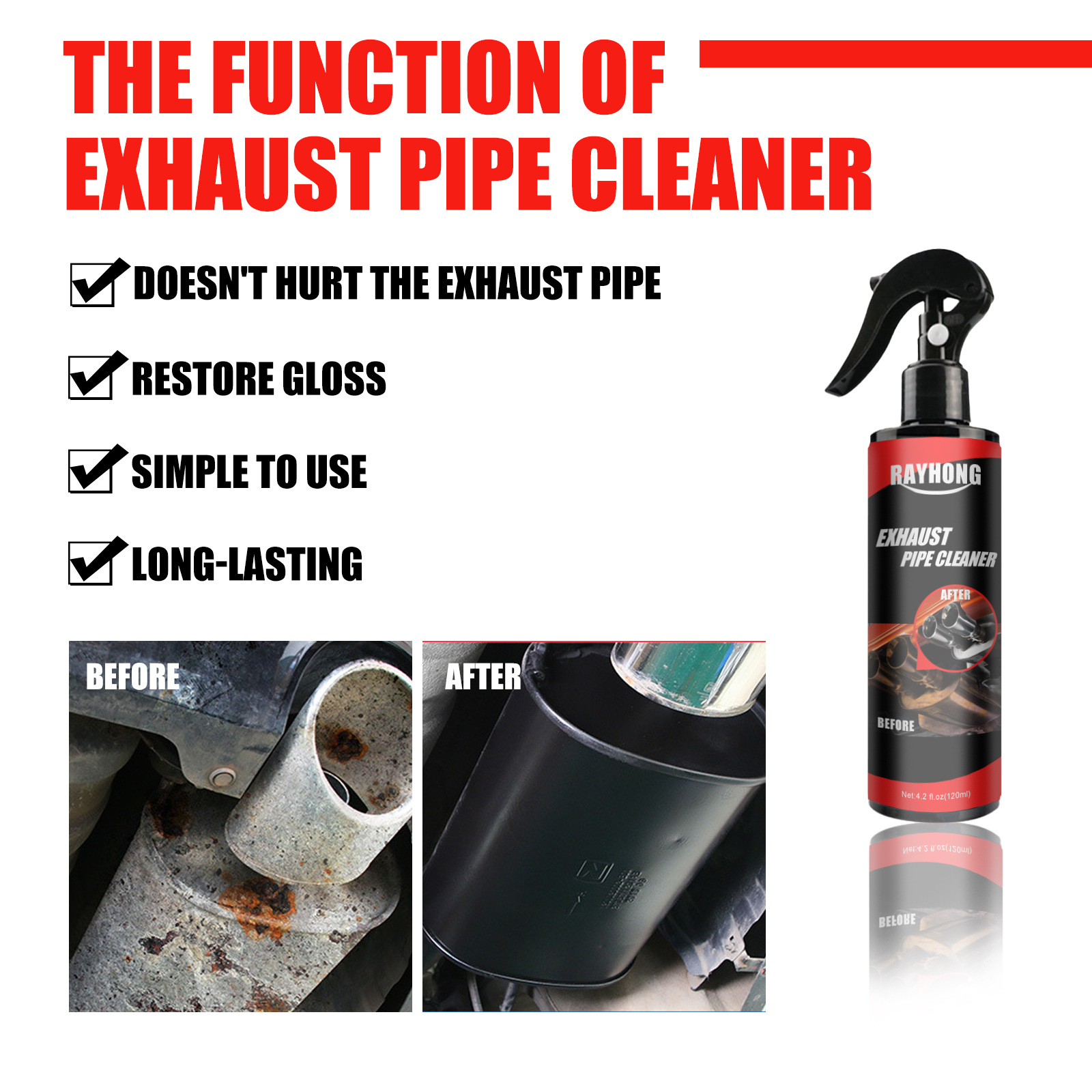 Rayhong car exhaust pipe multifunctional metal anti-rust cleaner tail pipe motorcycle equipment maintenance