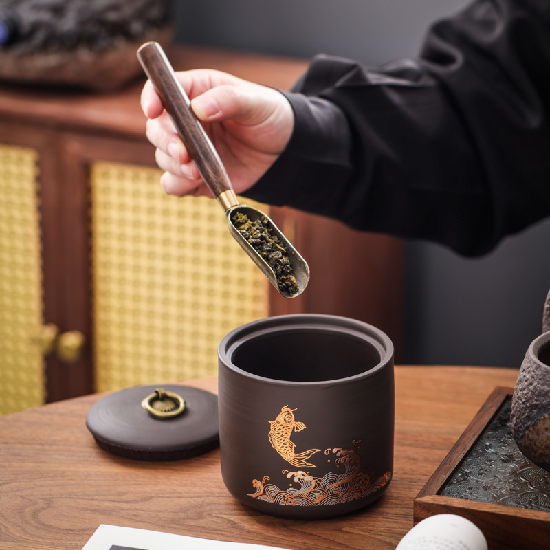 New Ceramic Purple Sand Jar Tea Jar Tea Tea Sealed Jar Tea Jar Black Tea Pu'er Storage Jar Storage Jar Gift Box