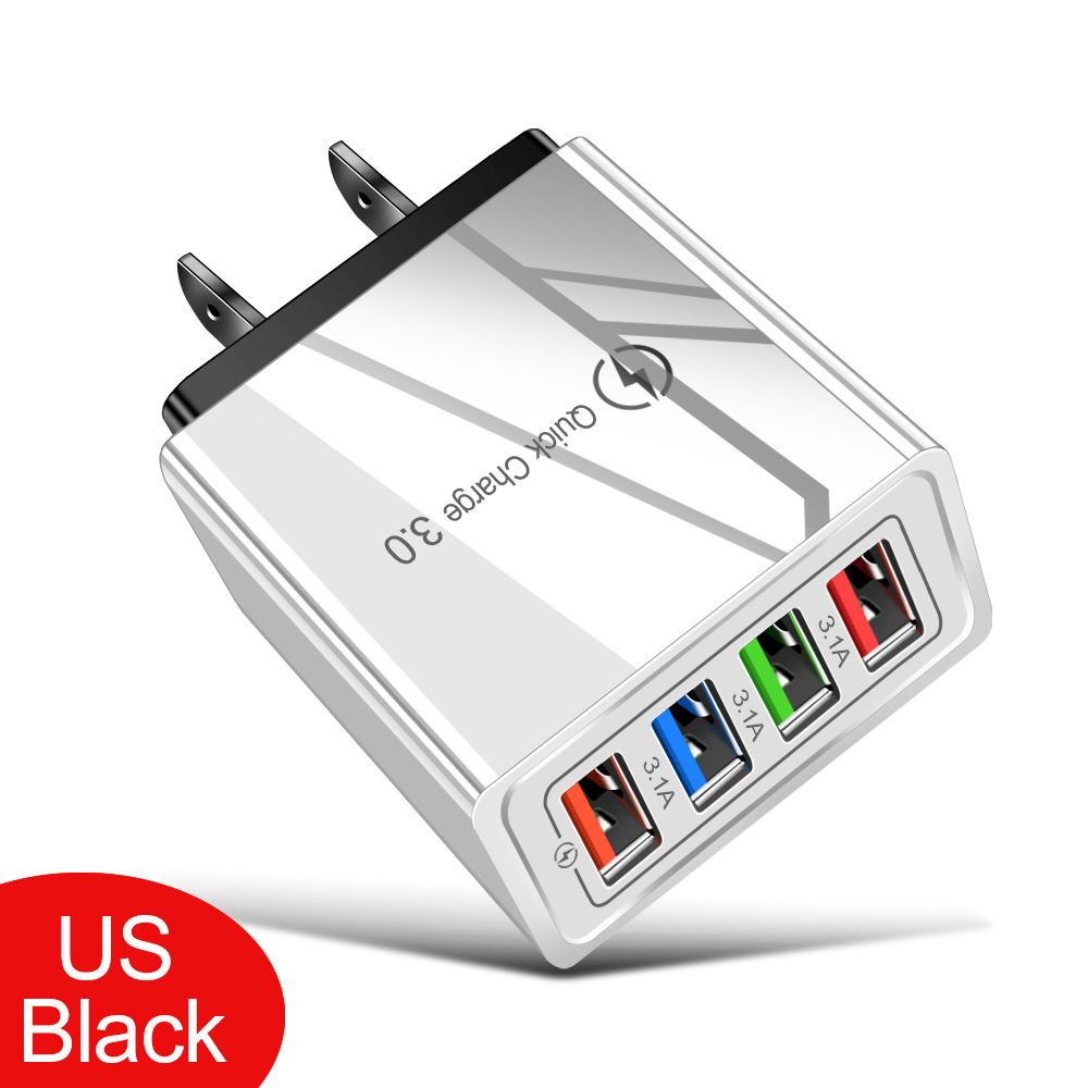 4USB mobile phone charger 3A color charging head LED lamp European regulations US regulations flat cross-border wholesale