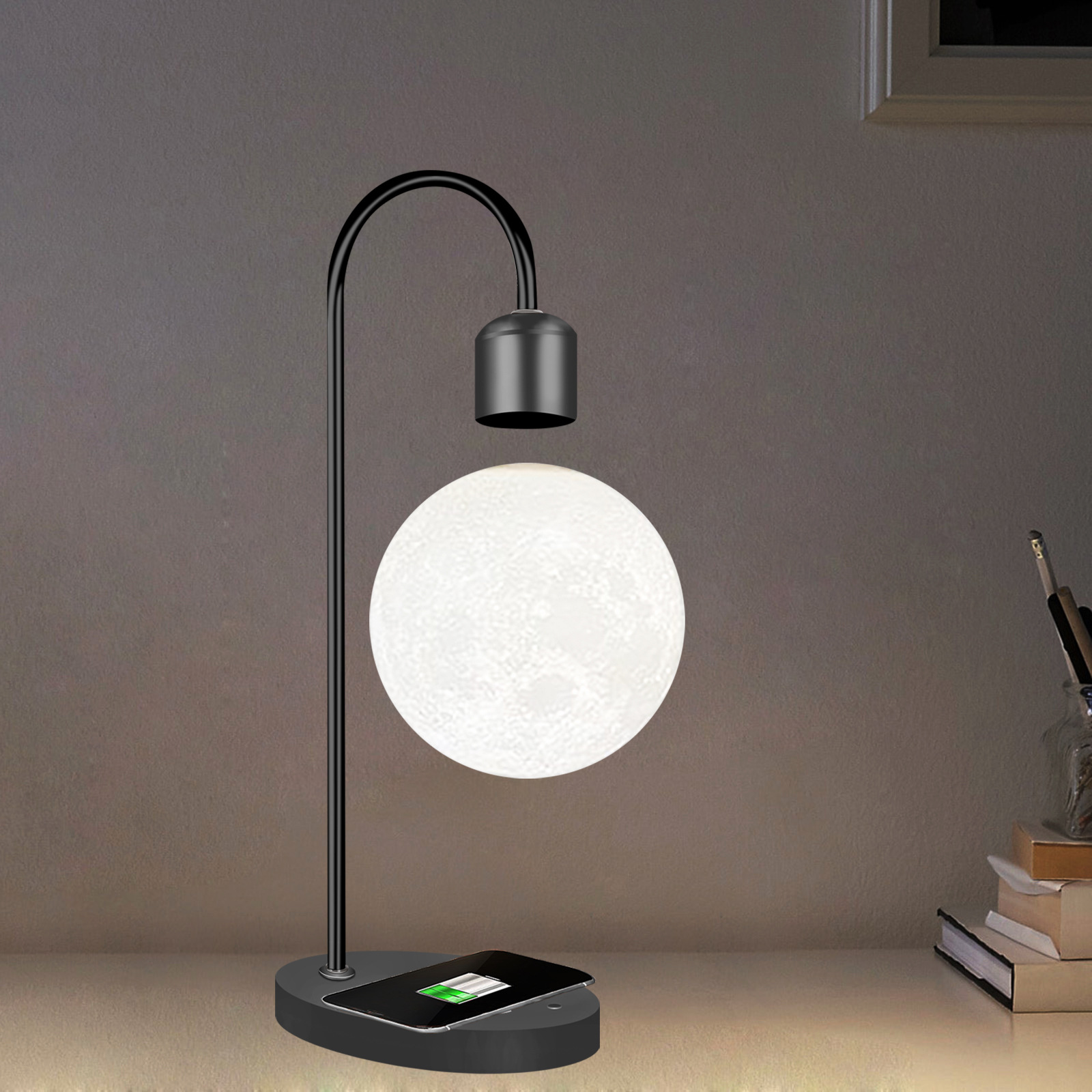 Suspension moon lamp 3D printing integrated seamless creative magnetic levitation moon table lamp home decoration LED night light