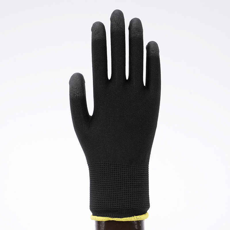 Black pu finger-coated wear-resistant nylon anti-static gloves dust-free non-slip coating breathable labor gloves wholesale
