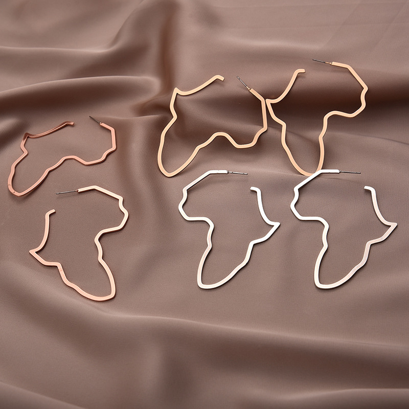 Europe and the United States cross-border personality Africa map earrings metal hollow exaggerated earrings fashion temperament earrings jewelry wholesale