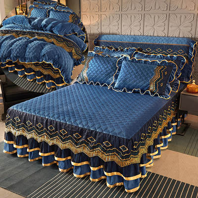 Winter Crystal velvet lace bed skirt single piece padded quilted milk velvet bedspread quilt bedding wholesale