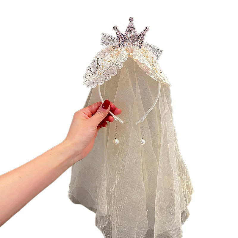 Princess Style Headwear Vintage Lace Bow Yarn Children's Hair Band Girl's Hair Card Sequins Crown Birthday Headband