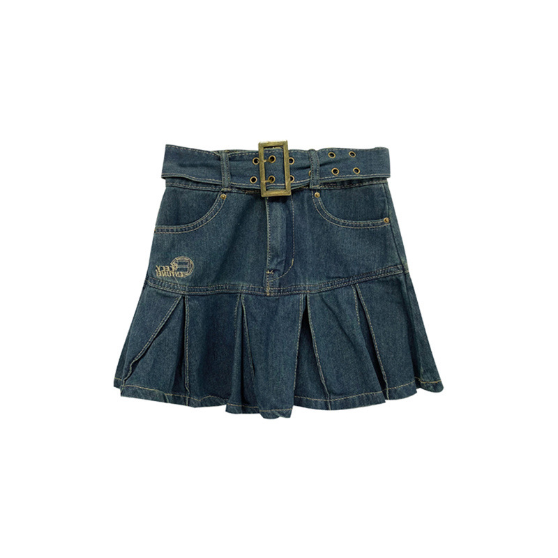 Spice Girl Denim Skirt Women's Summer Pleated Skirt 2023 New Design High Waist Slimming A- line Short Skirt Trendy