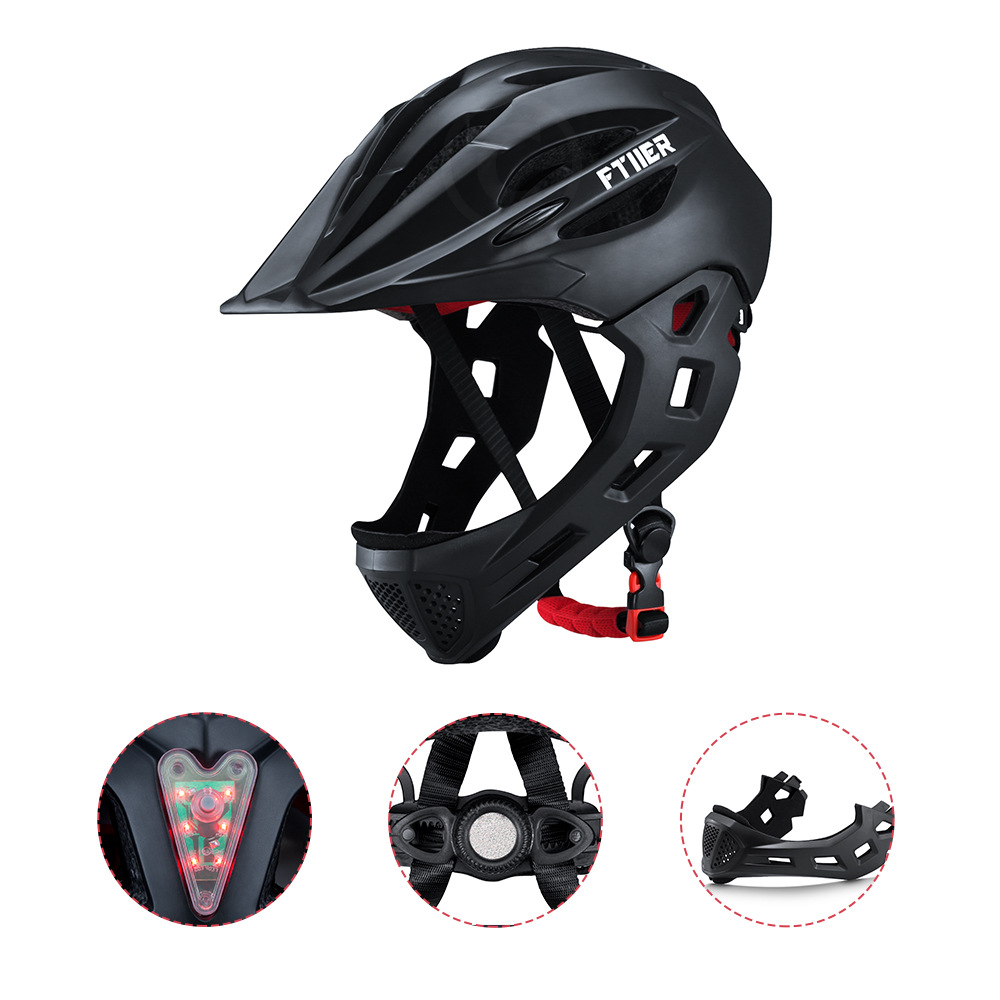 FTIIER children's helmet roller skating balance car sports helmet LED bicycle riding scooter children's full helmet