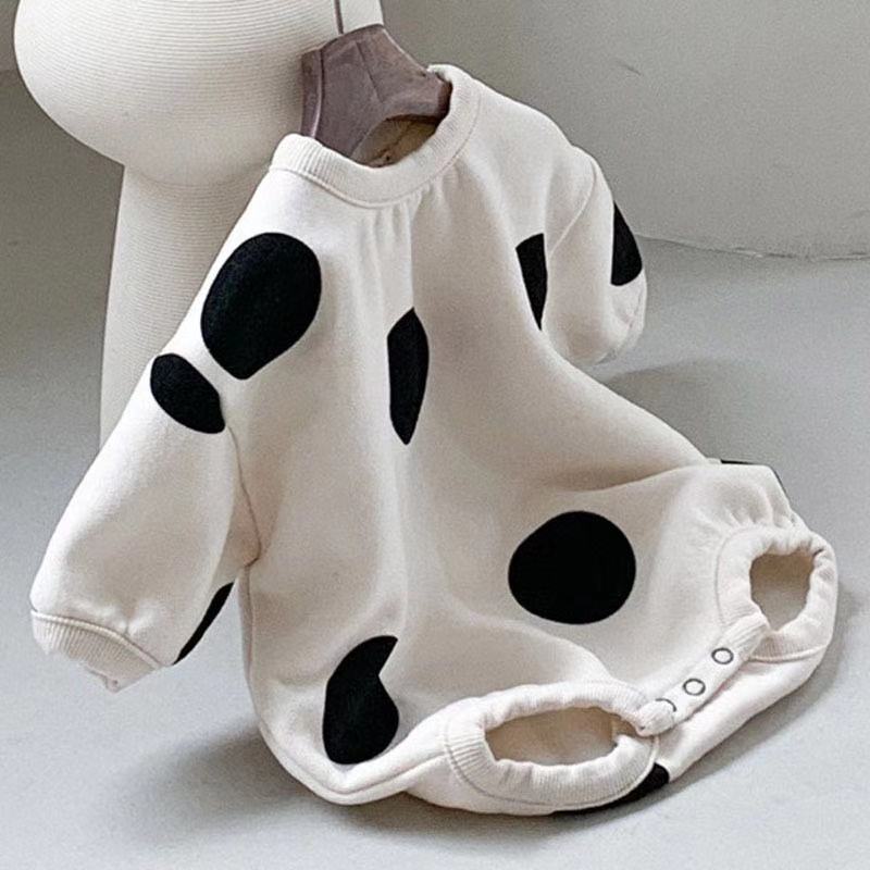 INS Spring and Autumn Baby Big Round Dot Wrap Fart Hare Clothes for Boys and Girls Baby Wave Dot Long Sleeve Climbing Suit