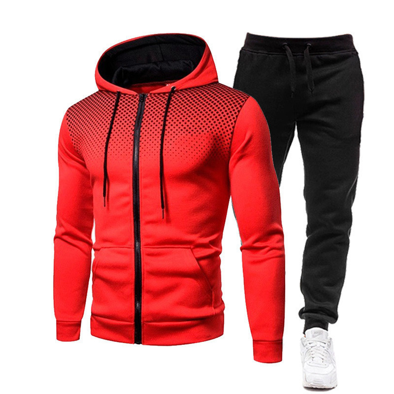 Cross-border new dot print solid color zipper suit autumn and winter fleece-lined men's and women's sports hoodie sweatshirt sweatpants