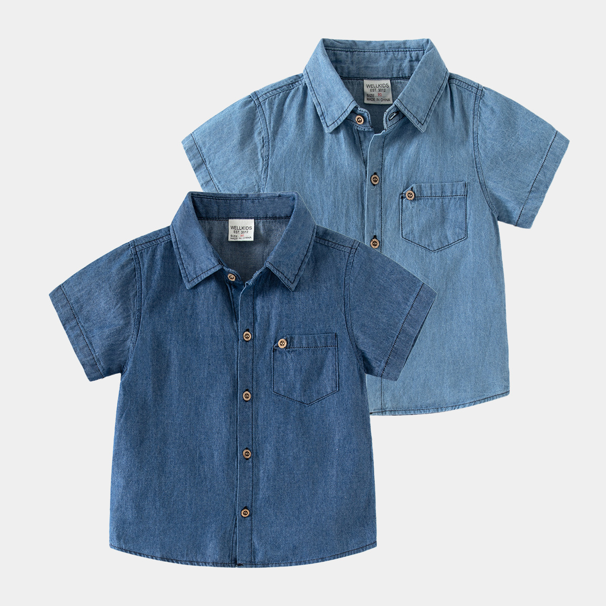 New 2024 Summer Boys' Denim Short Sleeve Shirt Children's Collar Shirt Baby Casual Top Children's Clothing Wholesale