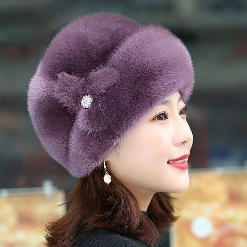 Ear protection winter New Fashion fur elegant hat women's faux mink fur fashion closed toe warm hat top hat