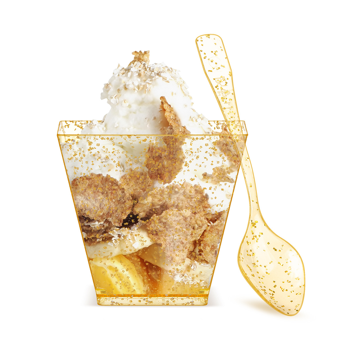Cross-border Amazon Independent Station 60ml Gold Point Square Trapezoidal Dessert Jelly Milkshake Cup Plus 9.5cm Spoon suit
