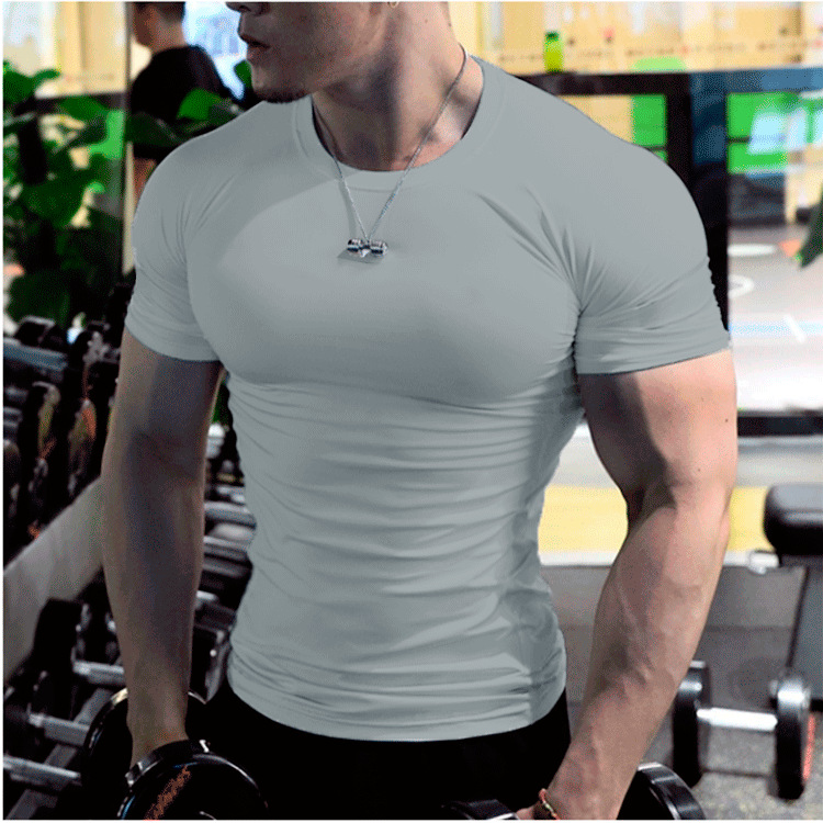 Men's Fitness Clothes Summer Sports Quick-drying Elastic Tights Short-sleeved Sweat-absorbent Training T-shirt Running Fitness Top