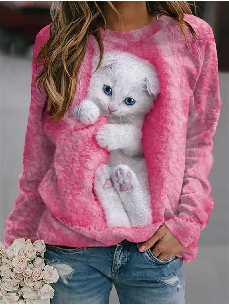 Amazon ebay AliExpress wish explosions 2023 spring and summer animal loose printing long sleeve round neck sweater top