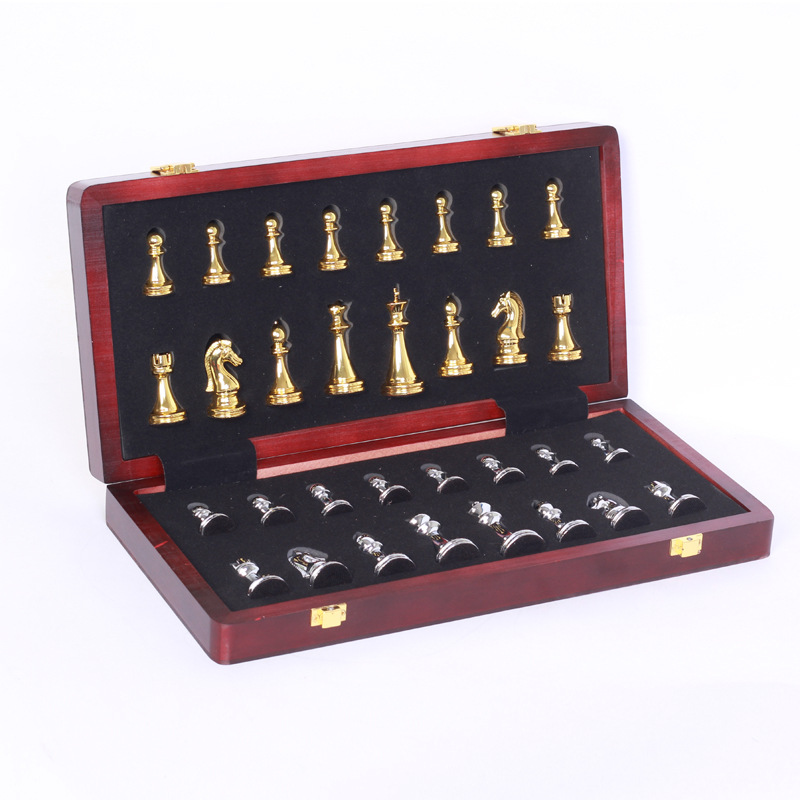 Metal Chess Set Folding Chessboard Beginner Adult Child Large Bronze Chess Piece
