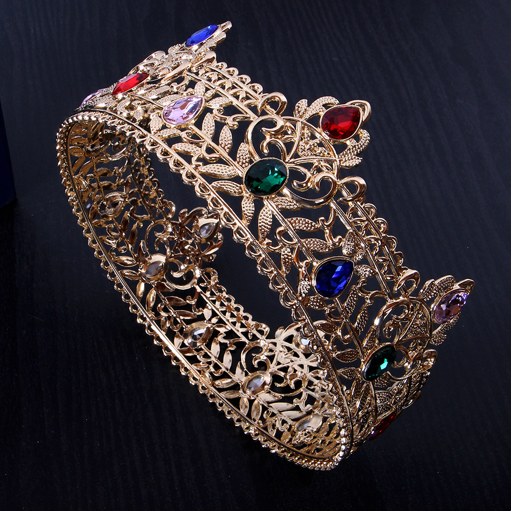 European and American men's golden crown simple multi-color full circle King headdress birthday bridal crown Amazon hot sale