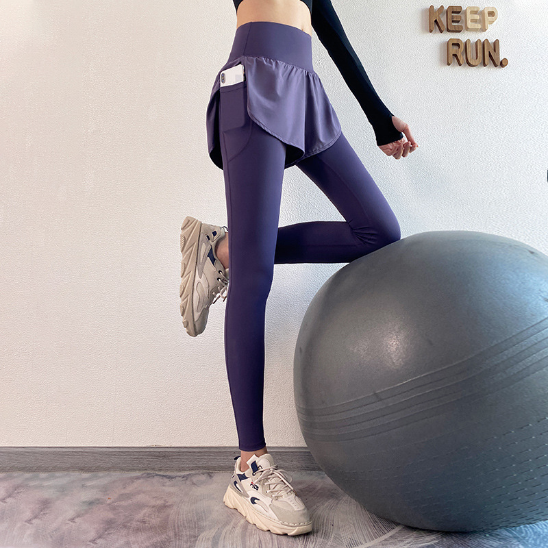 Yoga pants women's high waist hip thin tight breathable long fitness pants running fake two sports pants wholesale
