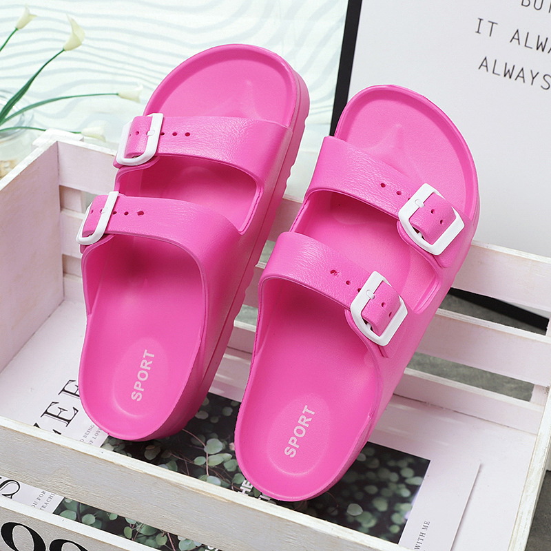 2024 New EVA platform casual slippers increased outdoor sandals double buckle lightweight non-slip beach shoes for women