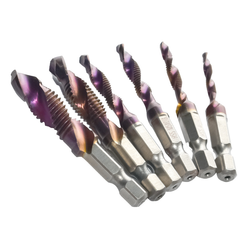 New Purple composite tap hand drill eyelet tapping Chamfering all-in-one machine tap high speed steel Spiral Tap