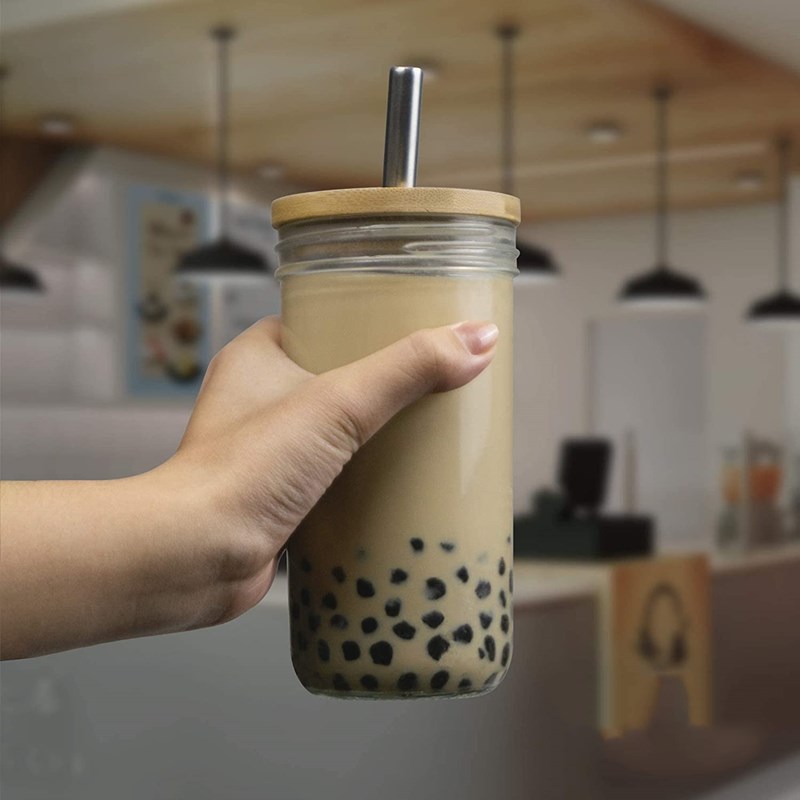 Amazon Cross Border Hot Sale 24oz Beverage Juice Cup Mason Jar Straw Glass Cup Coffee Bubble Tea Cup