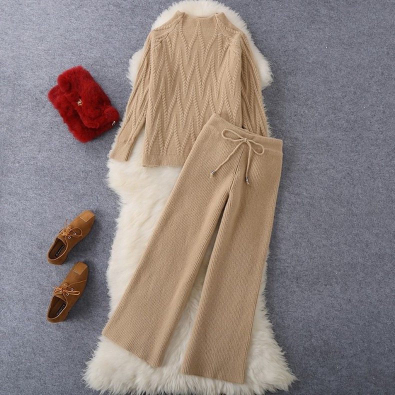 2023 Autumn New Korean style style socialite fashion Western style knitted wool wide-leg pants two-piece set suit_voghion.com