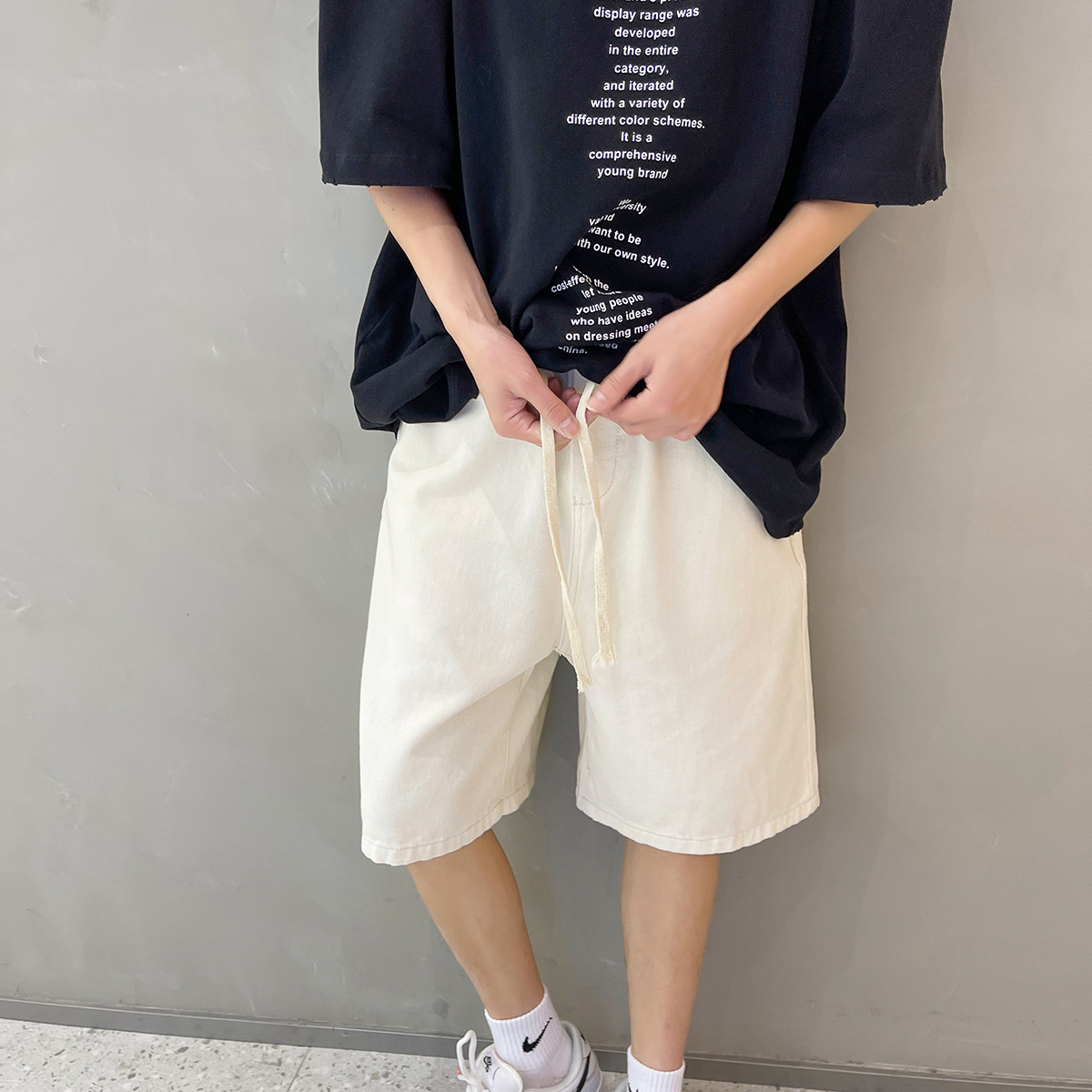 Light blue Denim shorts men's summer thin fashion brand fifth pants plus size loose American retro high street Middle pants