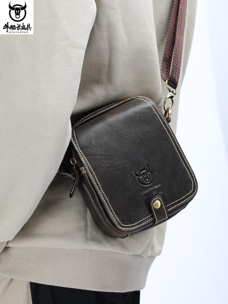 Captain Cow Leather Mini Small Leather Shoulder Crossbody Bag Men's Casual Sports Multifunctional Cowhide Waist Bag Wholesale
