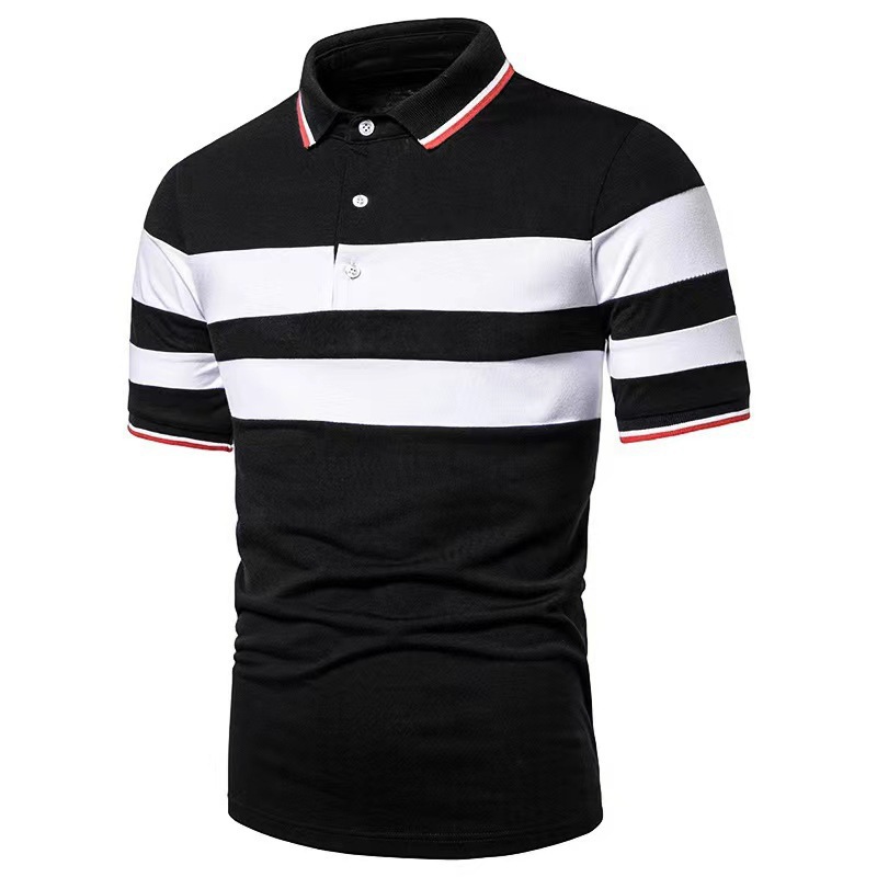 2023 European and American Summer Men's Short-sleeved Polo Shirt Fashion Stitching Top Casual Men's Short-sleeved Lapel PoloT