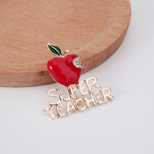 Cross-border European and American hot-selling jewelry Christmas series Diamond Apple letter brooch clothing jewelry factory wholesale