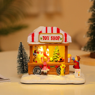 Cross-border New Christmas Luminous Music House Christmas Dining Car Snow House Creative Ornaments Christmas Decorations Gifts