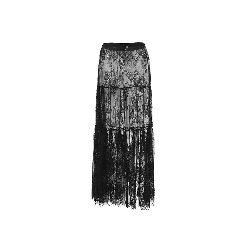 Black sexy perspective lace high waist commuter skirt 2025 Europe and the United States new fashion foreign trade cross-border long skirt women