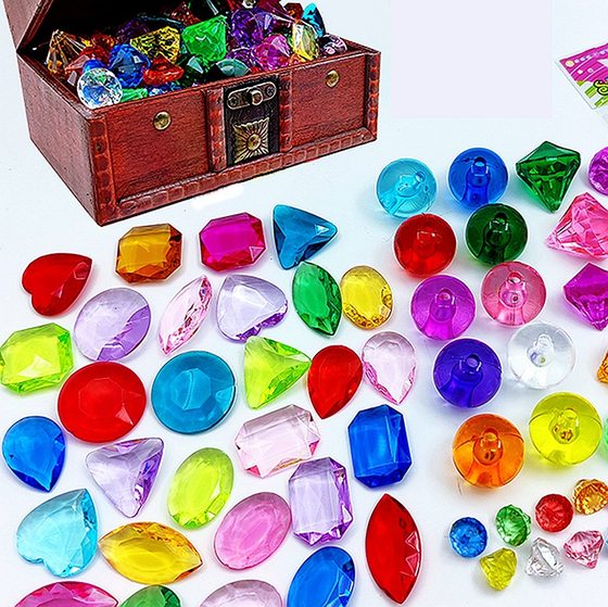 Children's Gem Toys Diamond Acrylic Plastic Crystal Beaded diy Princess Chest Girl Toys Play Home